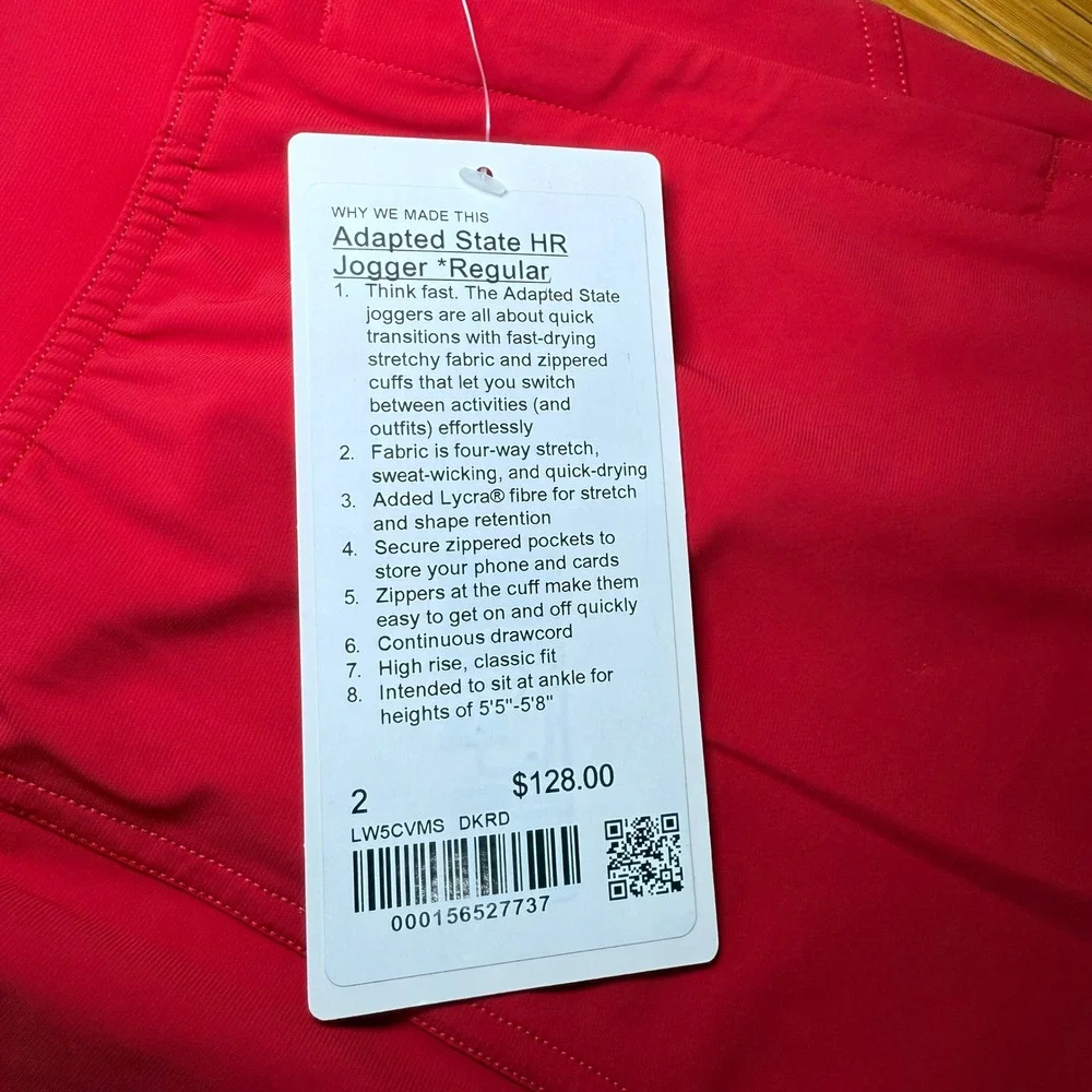 NWT Lululemon Adapted State HR‎ Jogger Red Lightweight Athletic Pants Women's